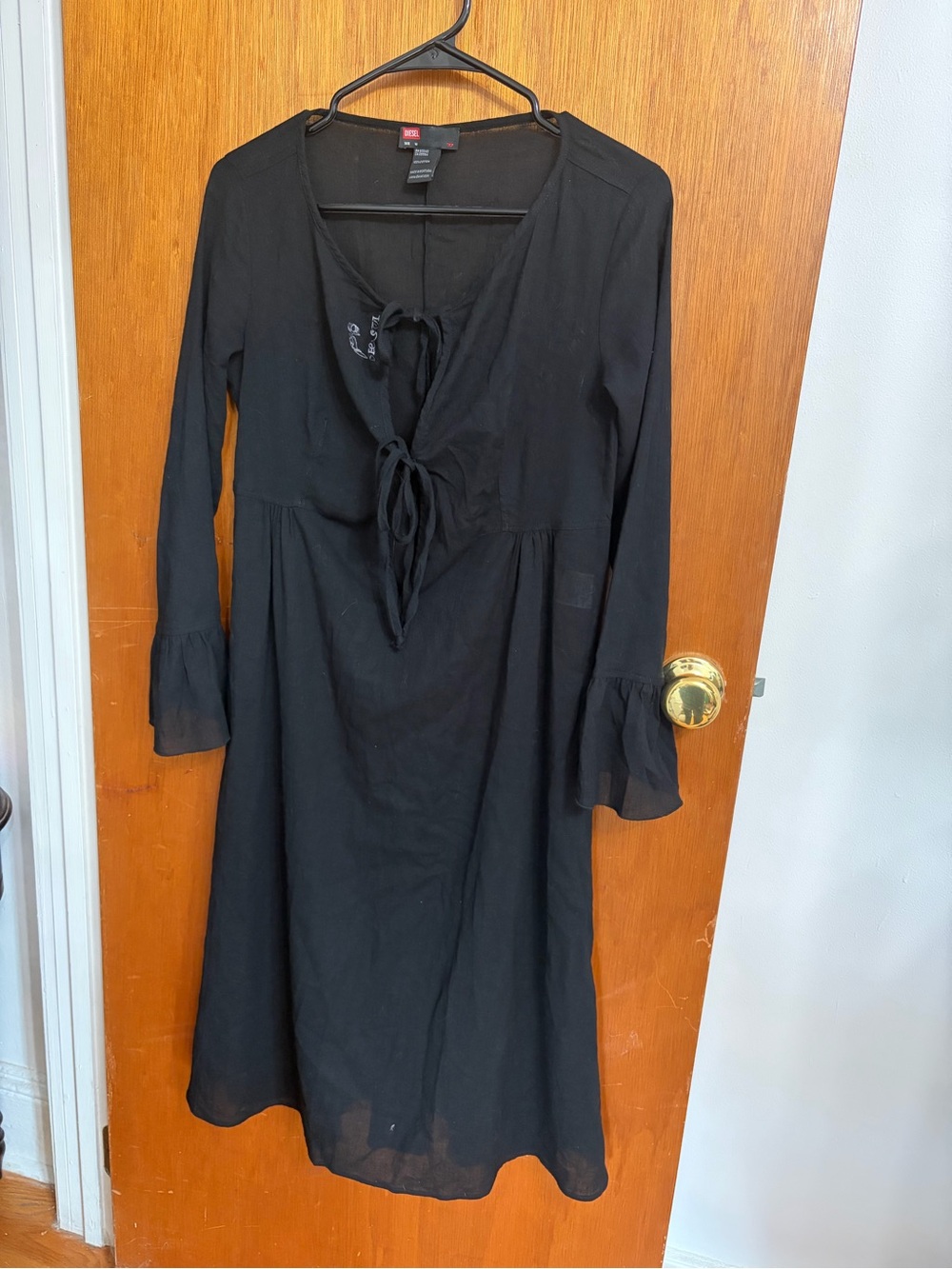 Diesel Black Tie-Front Long Sleeve sheer beach Maxi Dress